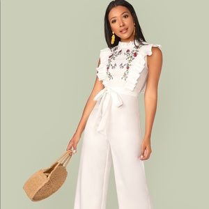 💕👗Cute Ruffle Embroidery Belted Jumpsuit🛍🌻
